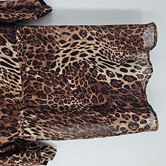 Sheer Leopard Print Shirt Dress Tunic w Button Front & Drawstring Waist - Picture 12 of 17